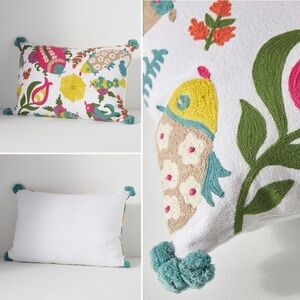 Chelsea & Theodore Anthropologie Embroidered Esti Pillow 14”x 20” (NEW) Giftable